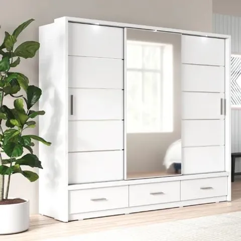 BOXED DEMING 3 DOOR SOLID + MANUFACTURED WOOD WARDROBE (6 BOXES)