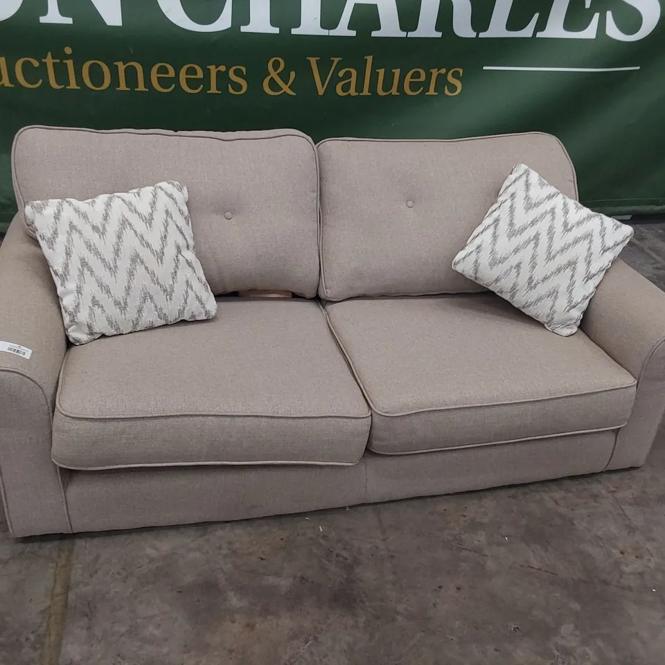 DESIGNER THREE SEATER SOFA FAWN FABRIC 