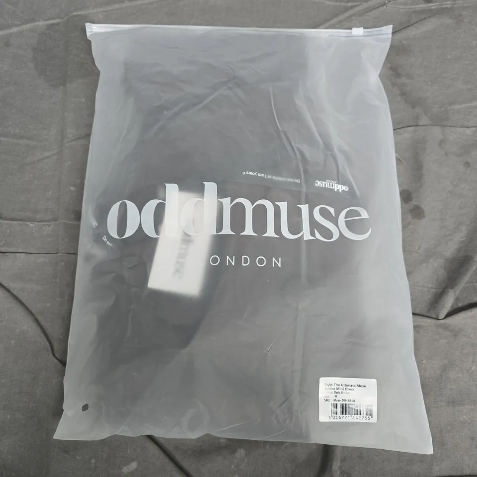BAGGED ODDMUSE LONDON THE ULTIMATE MUSE BUTTON MINI DRESS – DARK BROWN, UK M (ORIGINAL: M)