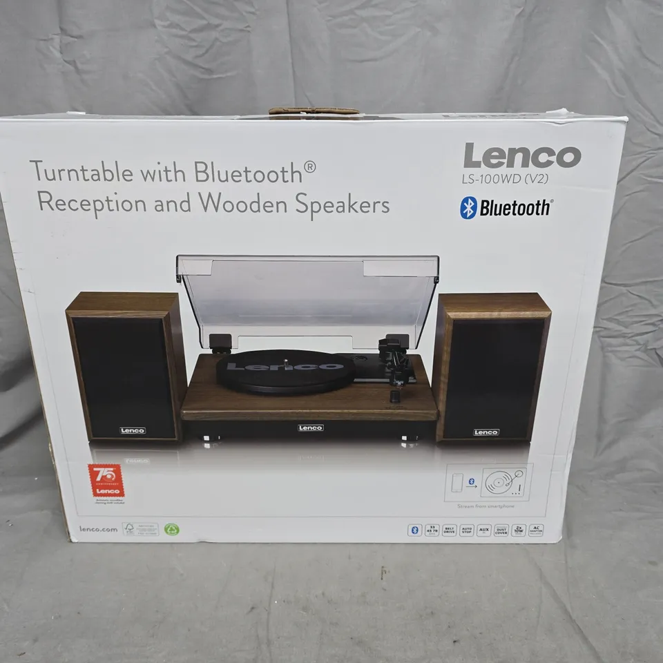 BOXED LENCO LS-100 TURNTABLE WITH BLUETOOTH – WOODEN SPEAKERS 