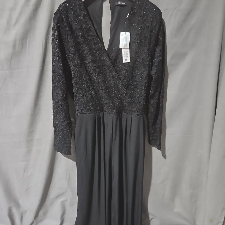 ROMAN ORIGINALS BLACK WIDE LEG JUMPSUIT, UK 20 (WOMEN'S EVENING DRESS)