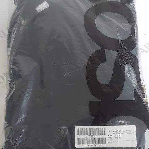 BAGGED ASOS STRETCH DENIM JUMPSUIT IN BLACK - UK 16
