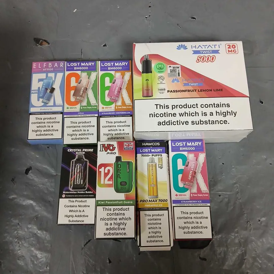 APPROXIMATELY 20 ASSORTED E-CIGARETTE & VAPING ITEMS IN VARIOUS BRANDS TO INCLUDE LOSTMARY, IVG, CRYSTAL PRIME ETC