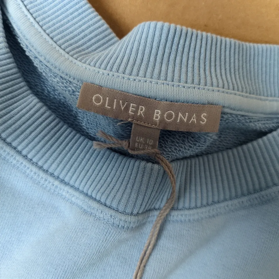 OLIVER BONAS LANTERN SLEEVE SWEAT IN BLUE - UK 10