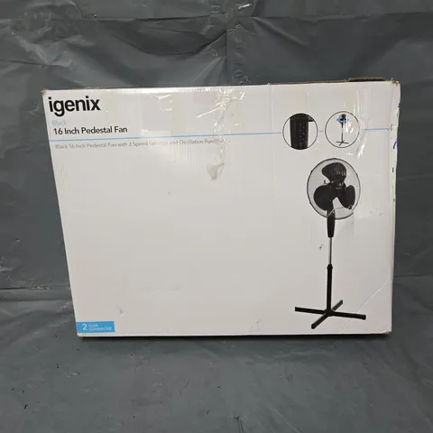 BOXED IGENIX BLACK 16 INCH PEDESTAL FAN
