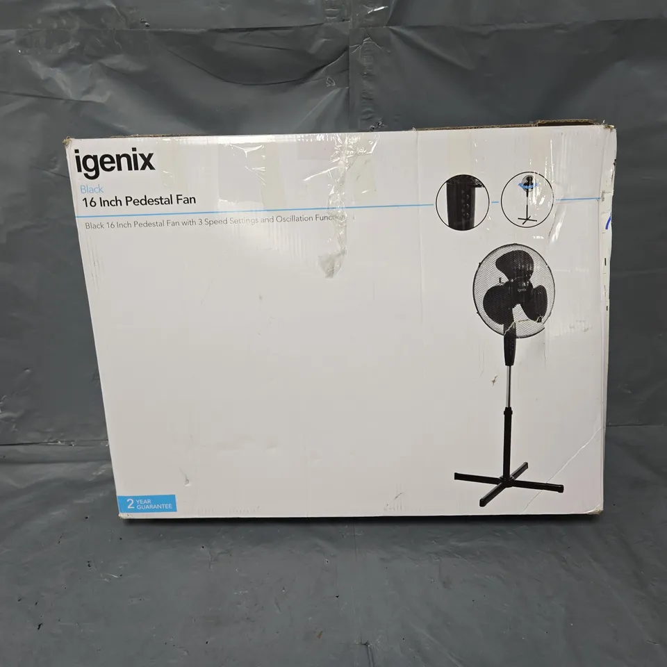 BOXED IGENIX BLACK 16 INCH PEDESTAL FAN