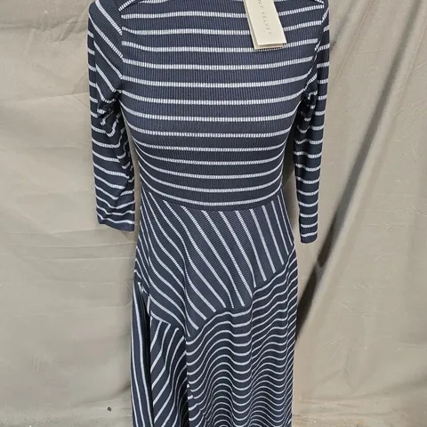 MINT VELVET STRIPE JERSEY MIDI DRESS IN NAVY SIZE S