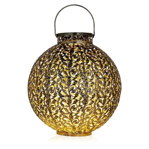 GARDEN STORIES OUTDOOR SOLAR LEAF PATTERN ROUND LANTERN 