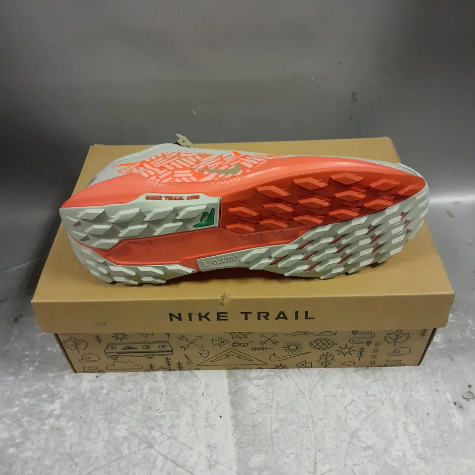 BOXED PAIR OF NIKE TRAIL PEGASUS 5 GTX TRAINERS IN LIGHT SILVER/HYPER CRIMSON SIZE UK 10