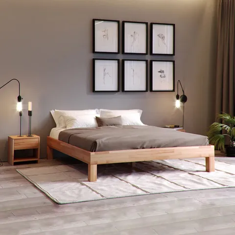 BOXED KALIDA SOLID WOOD BED IN BEECH // SIZE: 140 X 200cm (2 BOXES)