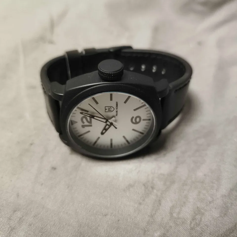 FRANK SCHMIDT WHITE DIAL LEATHER STRAP WATCH