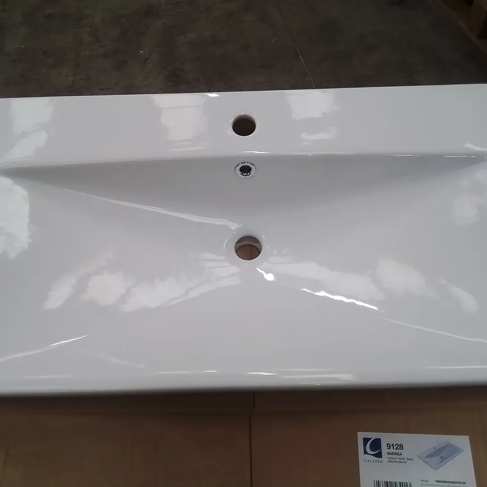 BOXED CALYPSO BARREA CERAMIC VANITY BASIN IN WHITE - 175X805X463MM