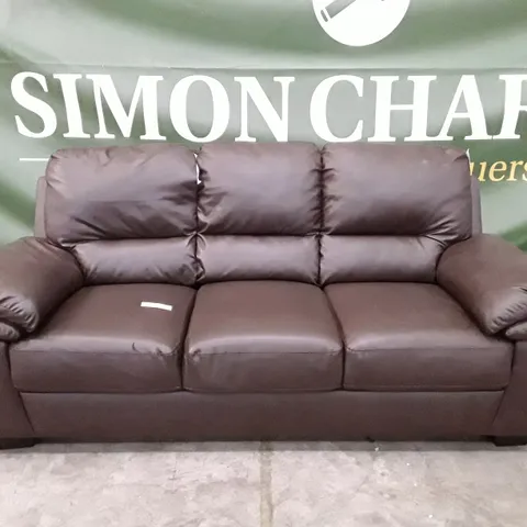 DESIGNER 3 SEATER SOFA - DARK BROWN LEATHER