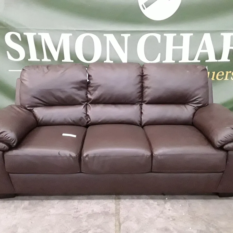DESIGNER 3 SEATER SOFA - DARK BROWN LEATHER
