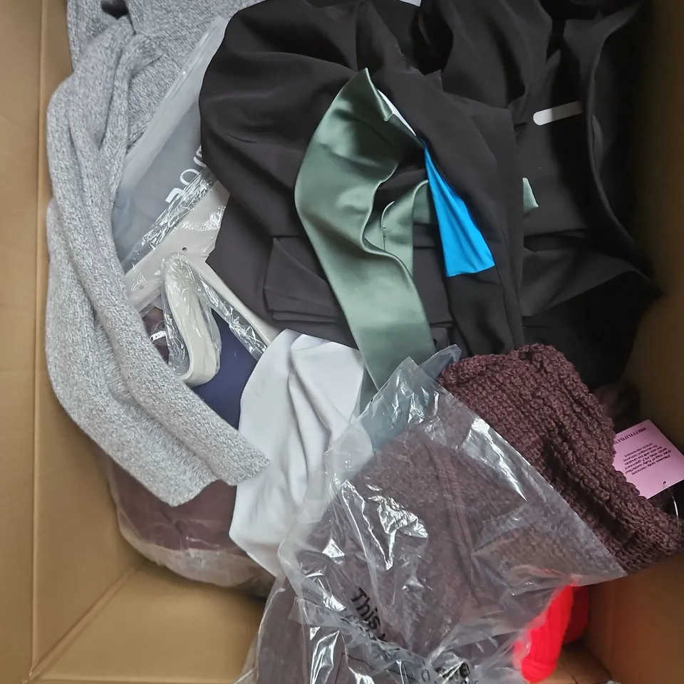 APPROXIMATELY 20 ASSORTED CLOTHING PRODUCTS IN VARIOUS STYLES & SIZES TO INCLUDE JACKETS, T-SHIRTS, DRESSES ETC