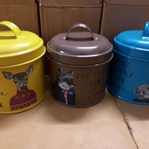 SET OF METAL TEA, COFFEE AND SUGAR CANISTERS