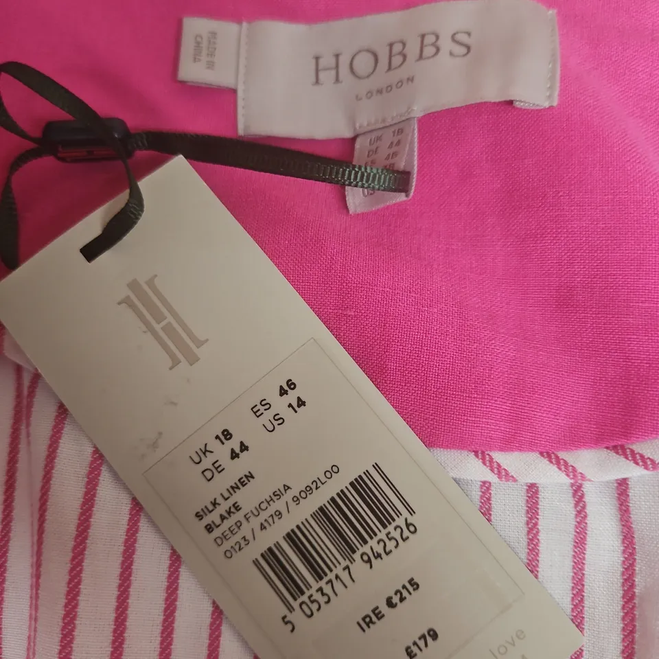 HOBBS LONDON PINK SILK-LINEN BLAZER, WOMEN'S, UK 18 – DEEP FUCHSIA