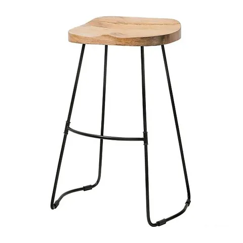 BOXED COMPASS SADDLE SEAT BAR STOOL - BLACK & NATURAL WOOD (1 BOX)
