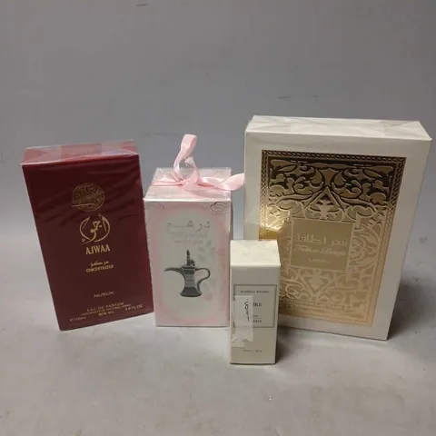 BOX OF APPROXIMATELY 4 ASSORTED SEALED FRAGRANCES TO INCLUDE - DIRHAM OUD - AJWAA - LATTAFA - ETC