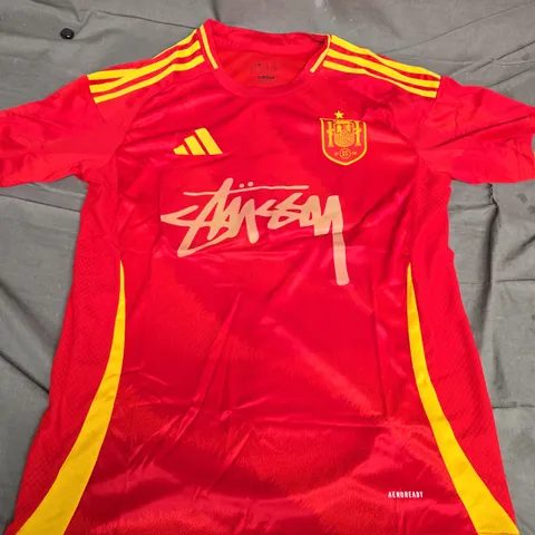 ADIDAS SPAIN CREST FOOTBALL JERSEY – RED WITH YELLOW TRIM, SIZE M