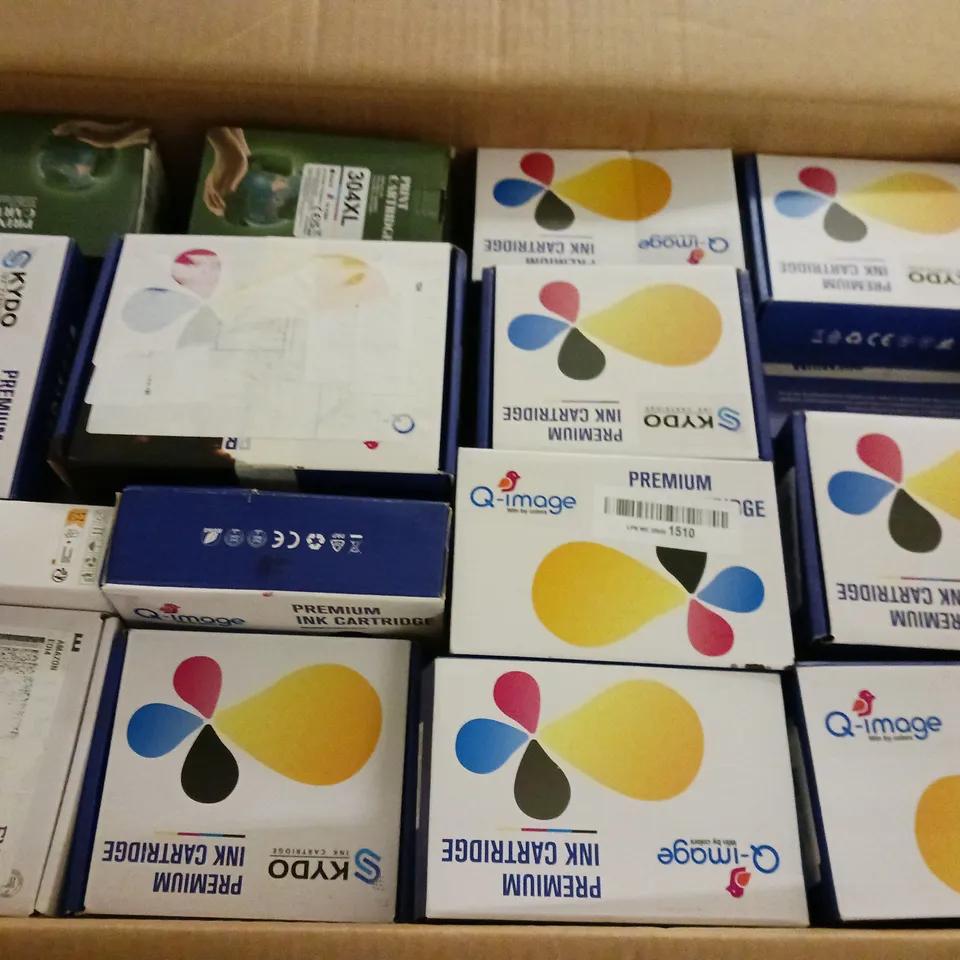 APPROXIMATELY 30 ASSORTED INK PRINTER INKS & ACCESSORIES TO INCLUDE SKYDO PREMIUM INK CARTRIDGE, Q-IMAGE PREMIUM INK CARTRIDGE, 304XL TRI-CLOUR PRINT CARTRIDGE, ETC