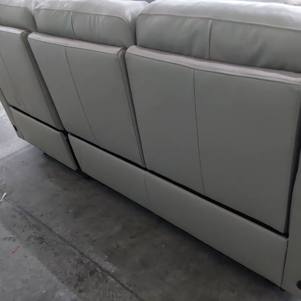 DESIGNER POWER RECLINING THREE SEATER SOFA LIGHT GREY LEATHER 
