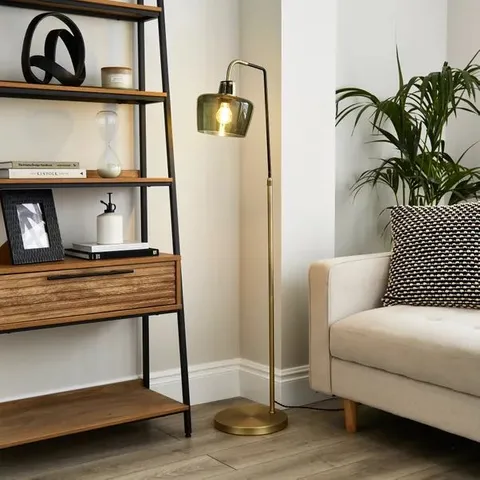 BOXED AUBURN INDUSTRIAL ADJUSTABLE FLOOR LAMP (NO LAMP SHADE)