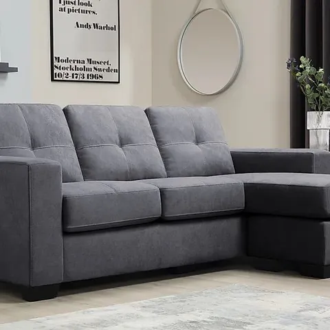 BOXED DESIGNER RIO PLUSH SATE GREY FABRIC CORNER SOFA (1 BOX)