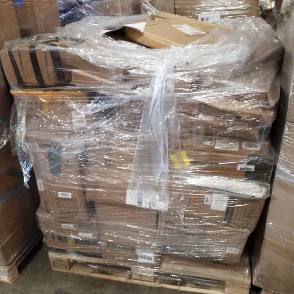 PALLET CONTAINING ASSORTED PRODUCTS INCLUDING METAL WIRE STORAGE CUBE, CORNER SHOWER CADDY, LAUNDRY HAMPER & TRASH CAN