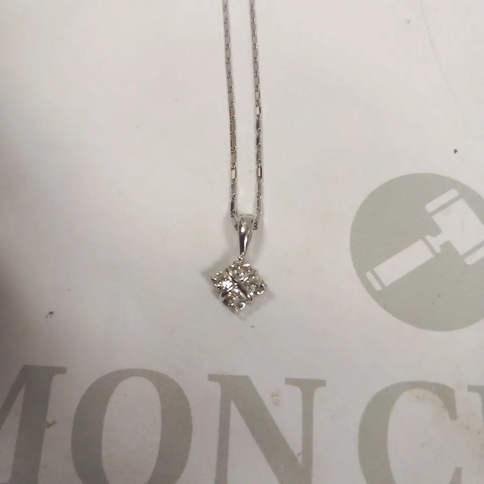 18CT WHITE GOLD SALTIRE PENDANT ON CHAIN, SET WITH DIAMONDS WEIGHING +0.34CT