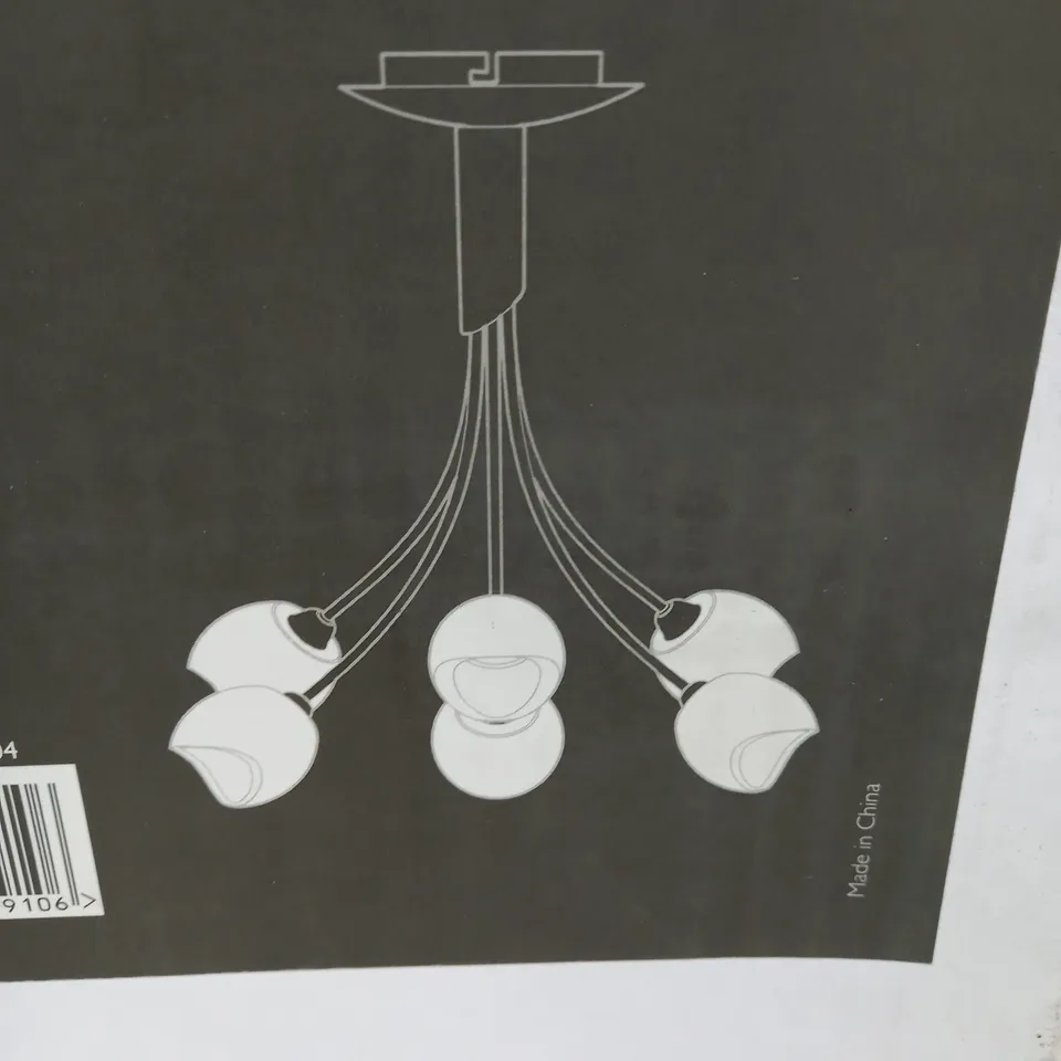 JOHN LEWIS LILA 6 LIGHT SATIN NICKEL FINISH GLASS SHADES CEILING FITTING