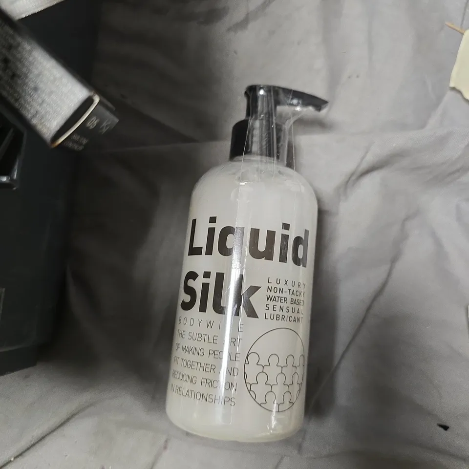 LIQUID SILK WATER-BASED LUBRICANT BOTTLE + EYE DOCTOR BIODEGRADABLE EYELID WIPES + BEZOZ BOX HEALTH & BEAUTY LOT