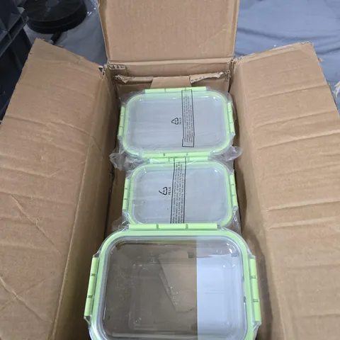 SET OF 3 RECTANGULAR FOOD STORAGE CONTAINERS WITH LIME GREEN LIDS