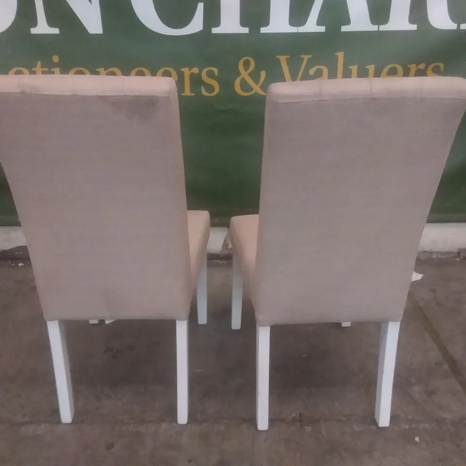 SET OF 2 DESIGNER REGENT UPHOLSTERED DINING CHAIRS OATMEAL FABRIC WHITE LEGS