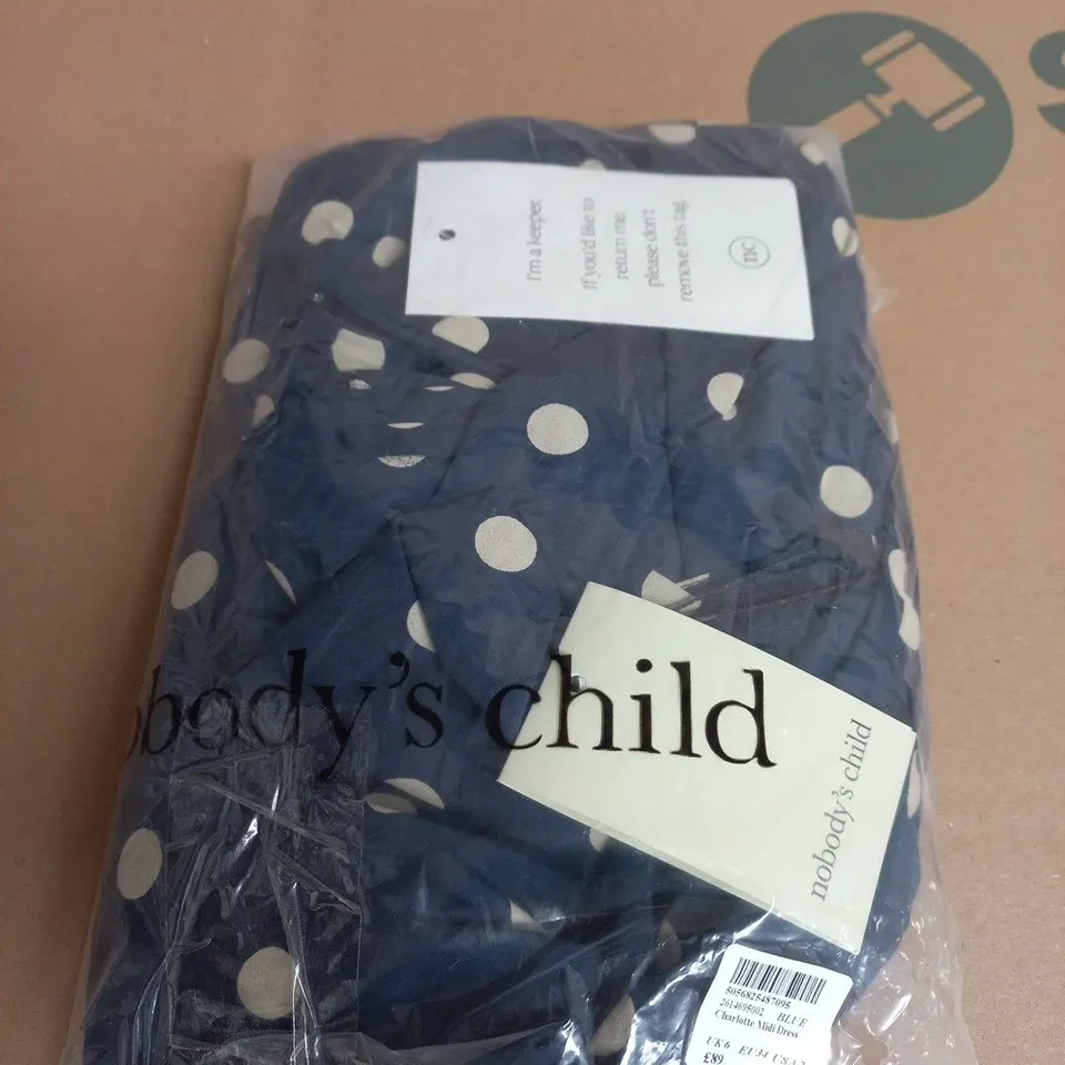 NOBODY'S CHILD CHARLOTTE MIDI DRESS – NAVY WITH WHITE POLKA DOTS, UK 6