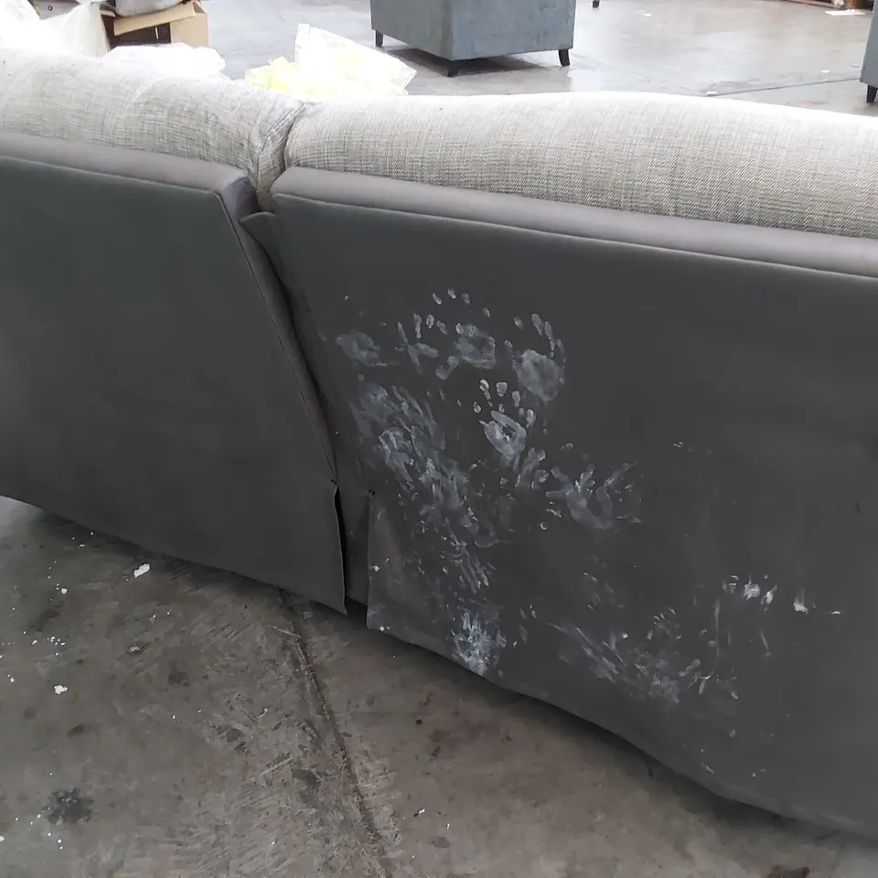 DESIGNER MANUAL RECLINING THREE SEATER SOFA GREY LEATHER/FABRIC 