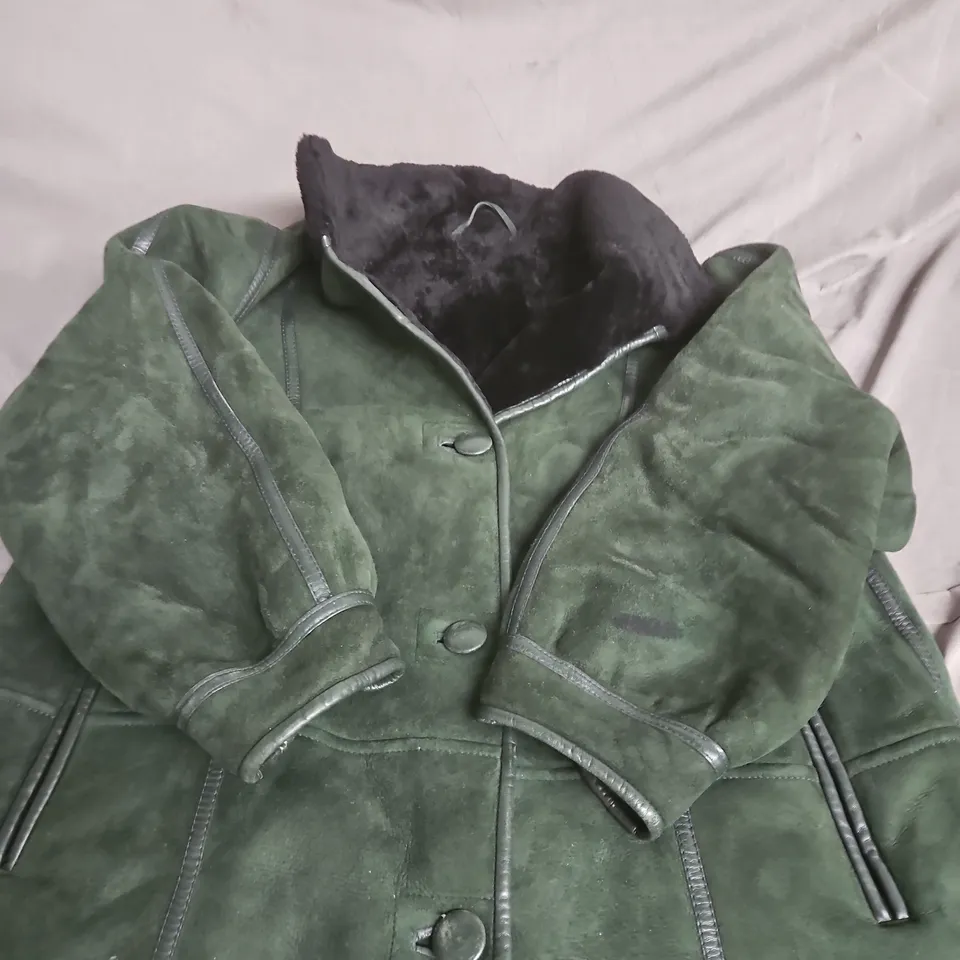 SCHRADER GREEN SUEDE-STYLE COAT WITH BLACK SHEARLING LINING - SIZE UNSPECIFIED