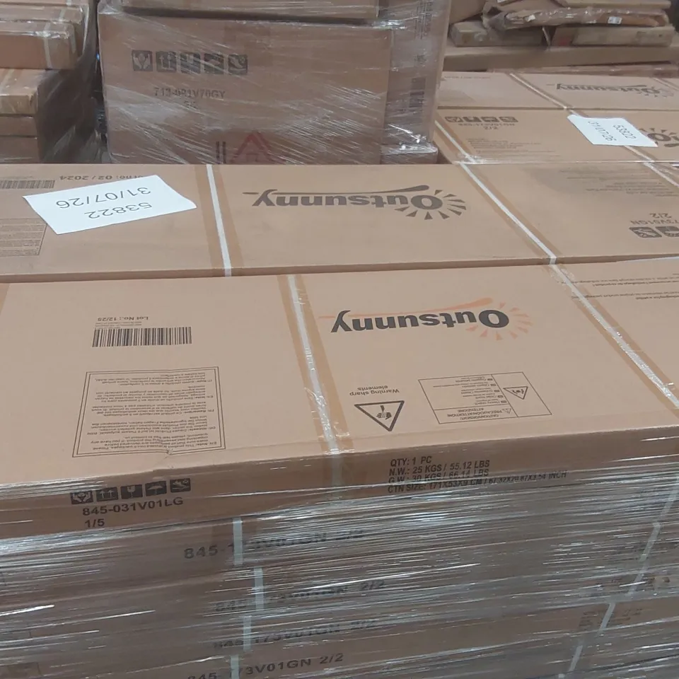 PALLET CONTAINING A VERY LARGE QUANTITY OF ASSORTED DESIGNER FURNITURE PARTS INCLUDING: GARDEN SHED PARTS ECT