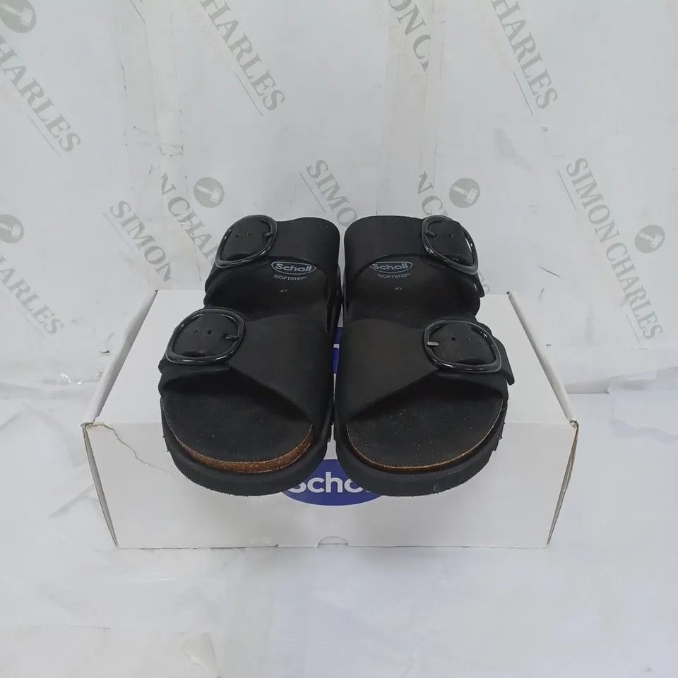 BOXED SCHOLL SOFT STEP LADIES SANDALS BUCKLE FASTENING SIZE 6 BLACK