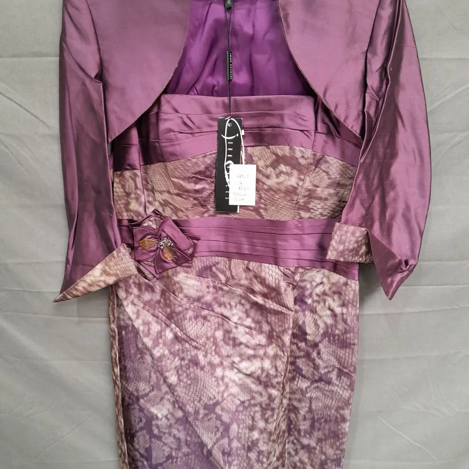 JOHN CHARLES PLUM BOW EMBELLISHED OCCASIONAL DRESS AND JACKET SET - UK 12