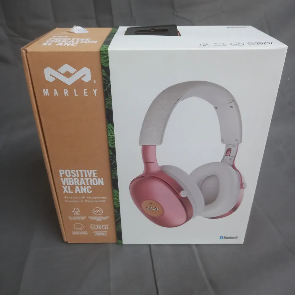 BOXED MARLEY POSITIVE VIBRATION XL ANC BLUETOOTH HEADPHONES IN PINK/WHITE