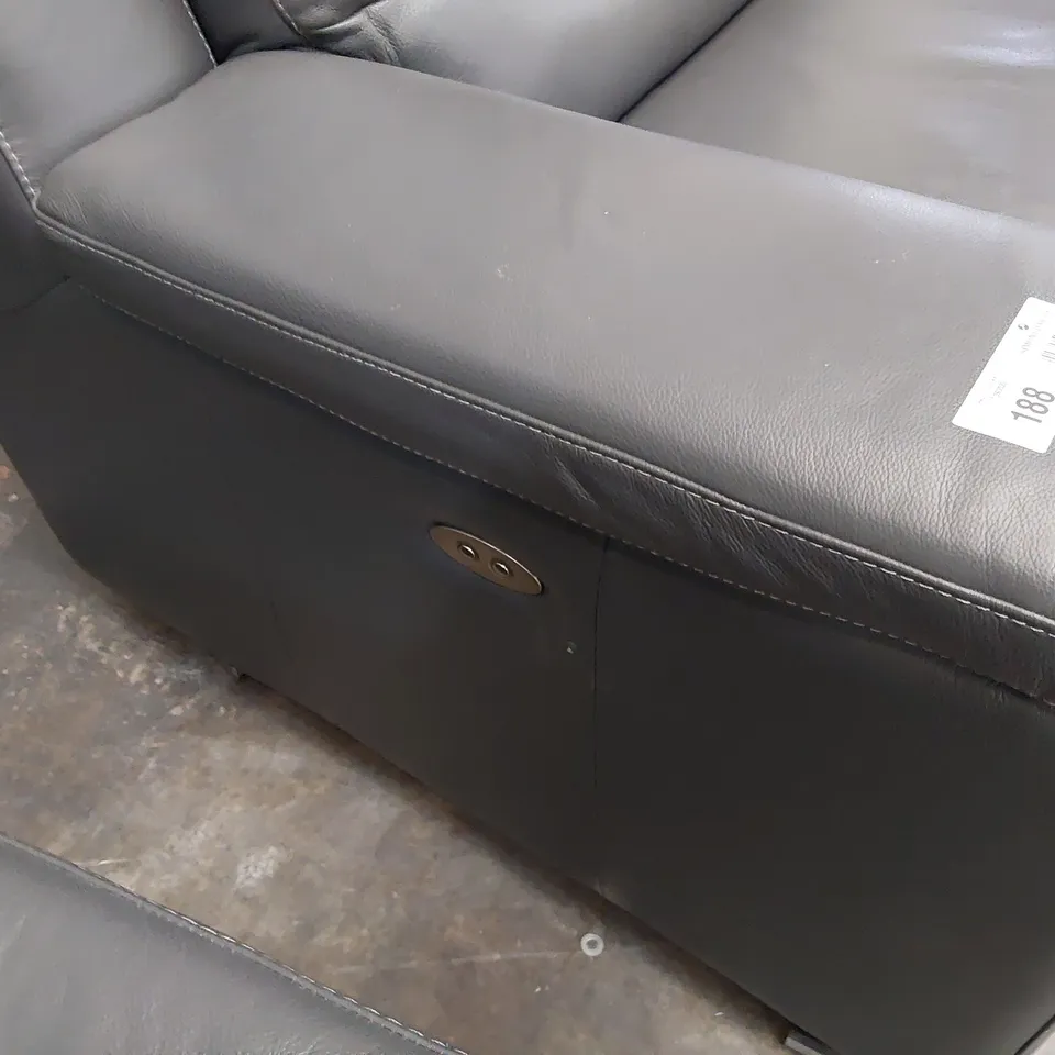 QUALITY ITALIAN DESIGNER POWER RECLINING TWO SEATER SOFA & FIXED SNUGGLER CHAIR CHARCOAL LEATHER 