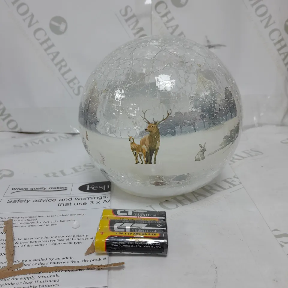 FESTIVE PRE-LIT SCENIC CRACKLE GLASS SPHERE