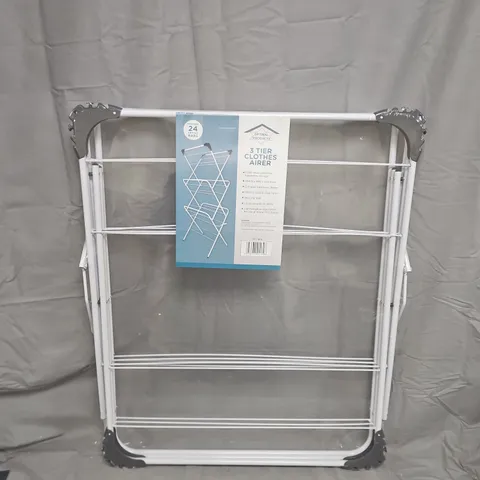 THREE-TIER CLOTHES AIRER / DRYING RACK – FOLDABLE, WHITE METAL - COLLECTION ONLY