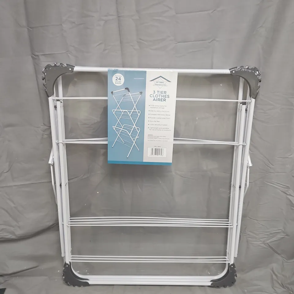 THREE-TIER CLOTHES AIRER / DRYING RACK – FOLDABLE, WHITE METAL - COLLECTION ONLY