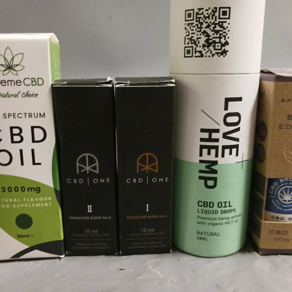 LOT OF 10 ASSORTED CBD OILS AND DROPS IN VARING SIZES AND STRENGHS