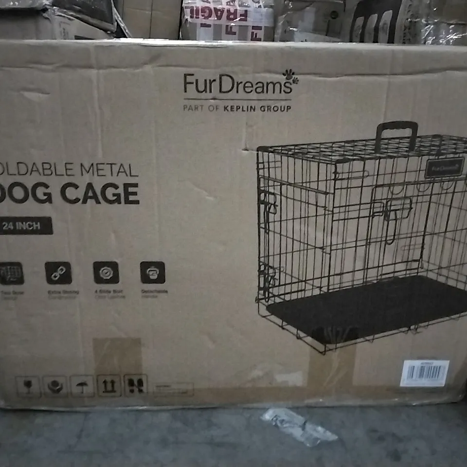BOXED 24INCH FOLDABLE METAL DOG CAGE