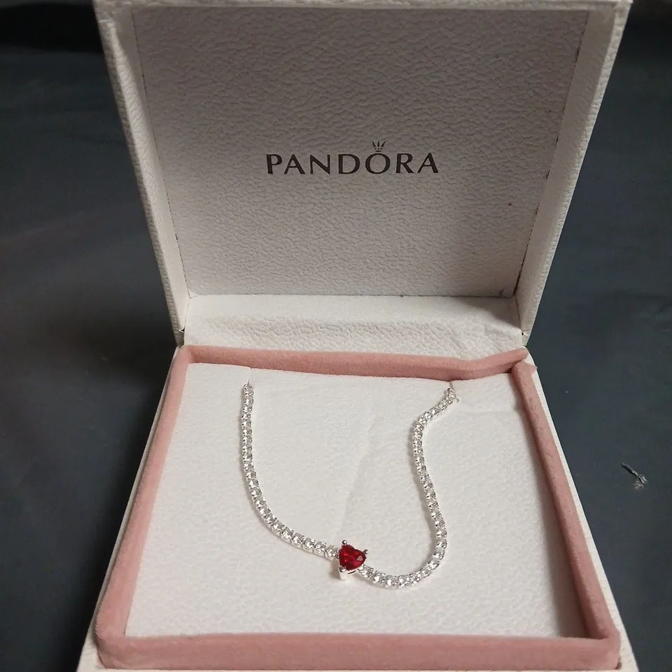 PANDORA BRACELET WITH RED HEART CHARM – BOXED