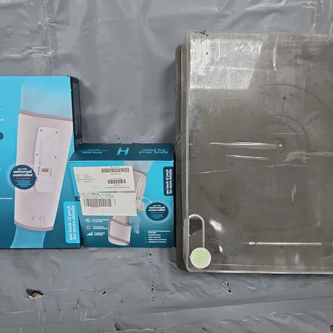 BOX OF APPROXIMATELY 6 ASSORTED ITEMS TO INCLUDE - HOMEDICS CALF WRAP , TURN TABLE ETC