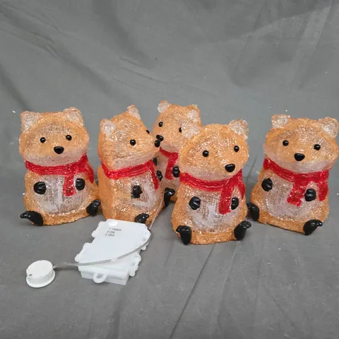 SET 5 LIT ACRYLIC FOX OUTDOOR CHRISTMAS DECORATIONS